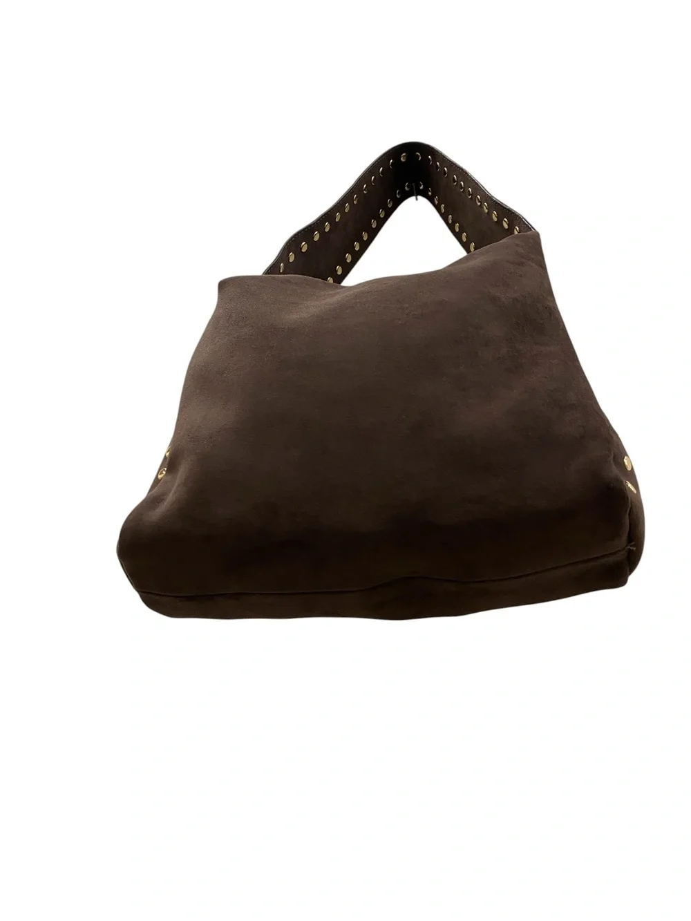 Dark Brown Suede Studded Hobo Shoulder Bag